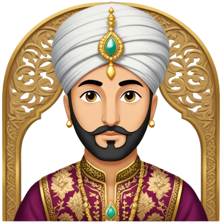 Suleiman the Magnificent – Cinematic Realistic Portrait of Suleiman the Magnificent, depicted as a regal Ottoman sultan in luxurious traditional attire with intricate patterns and a golden turban, his commanding gaze illuminated by warm, historic lighting, exuding majestic authority and timeless grandeur. emoji