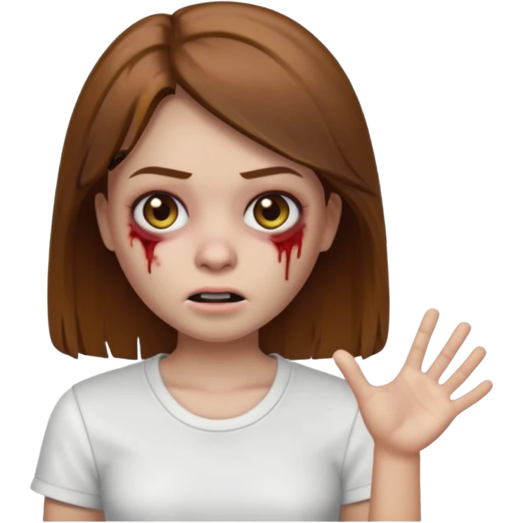 Memoji Zombie Girl with brown straight hair and basic white shirt On emoji