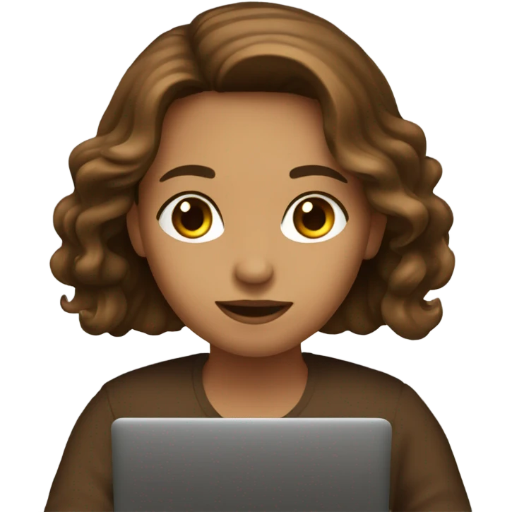 A girl with a wavy brown medium hair hacking pn laptop emoji