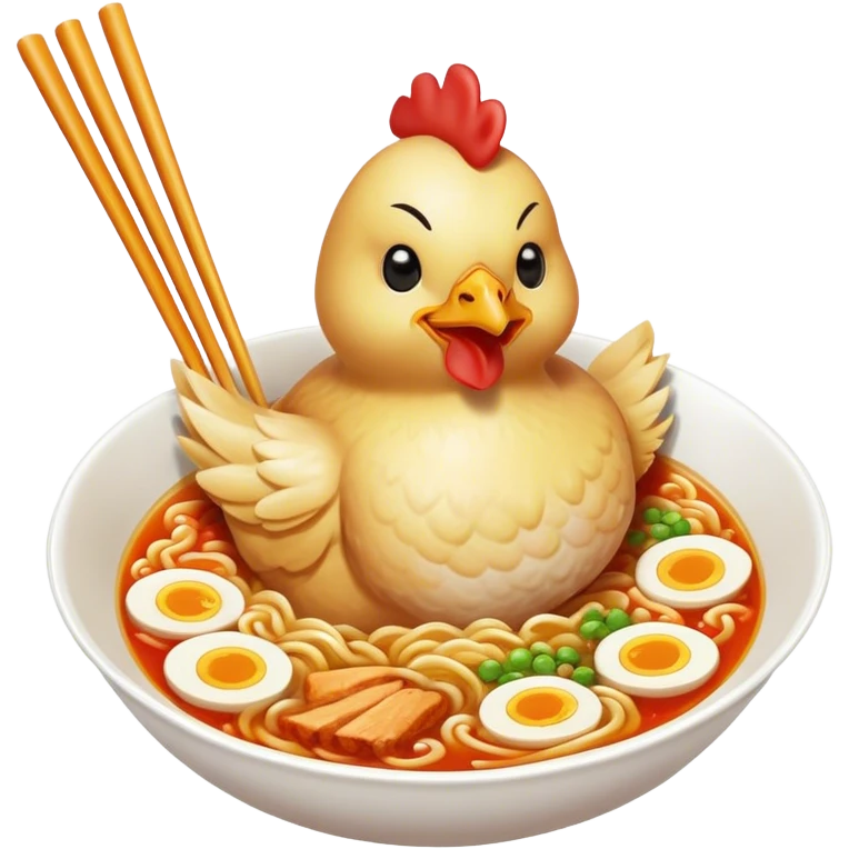 a chicken eating a ramen emoji