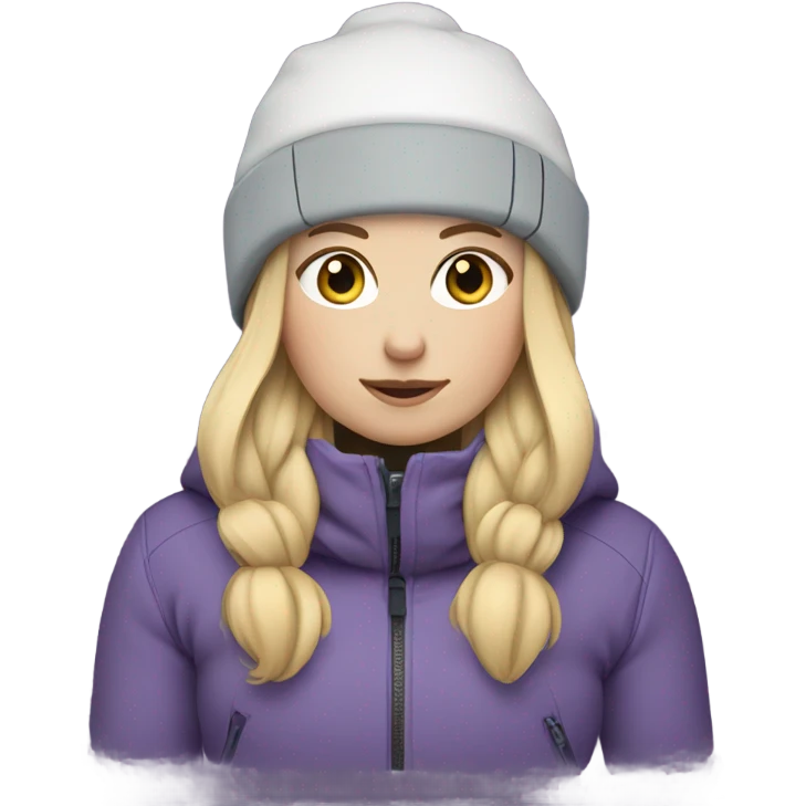 Chubby female long blonde hair skier with purpley-grey jacket and black pants emoji