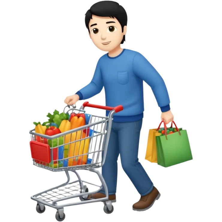 man-with-a-shopping-cart-full-body black hair emoji