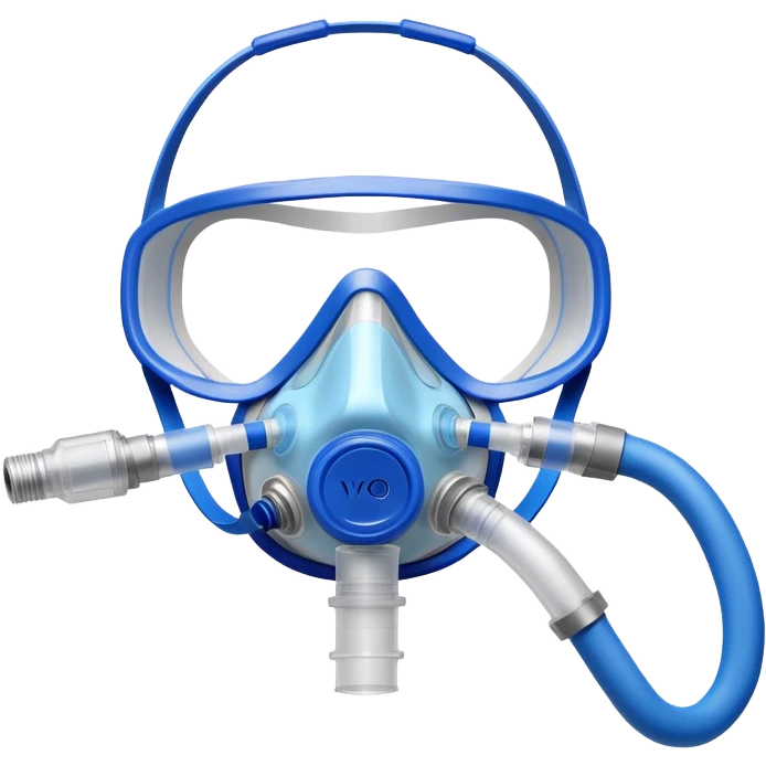 Close-up of blue VO2 max testing mask with breathing tubes and valves, no person wearing it emoji