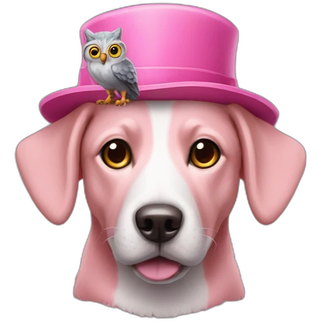 a pink dog with an owl on his head emoji