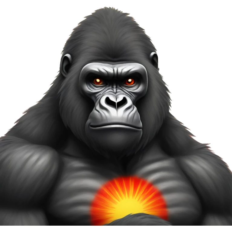 strong Gorilla , Red Sun , rays of sunshine,  emoji