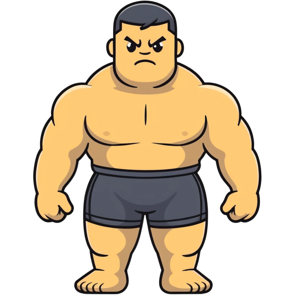 full body bulky male figure standing, muscular build, not overweight but not skinny, strong physique emoji
