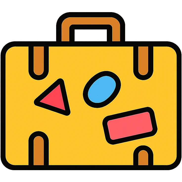 suitcase with travel stickers, flat modern icon style emoji