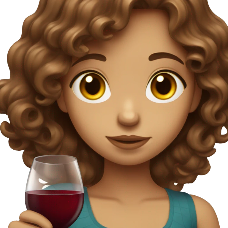 Cute girl with wavy brown hair drinking red wine  emoji
