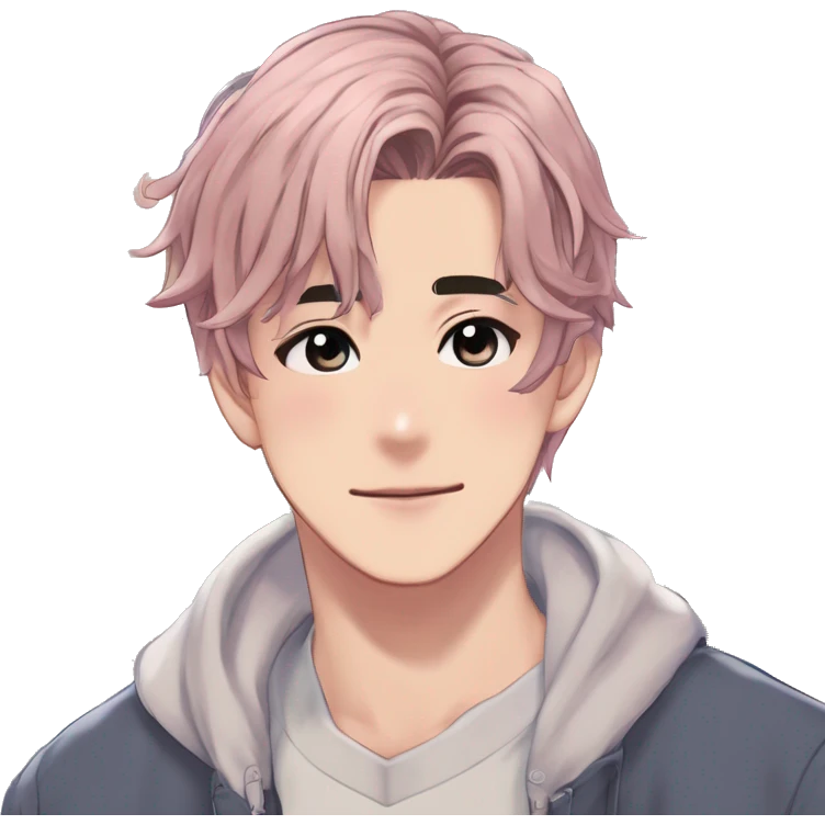 Gorgeous romantic hot attractive anime style modern anime shojo guy with pretty ponytail hair and colorful eyes and blushing face aesthetic trending style  pastelcore cottagecore kawaiicore emoji