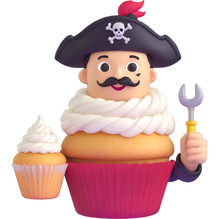 cupcake pirate with a hook hand emoji