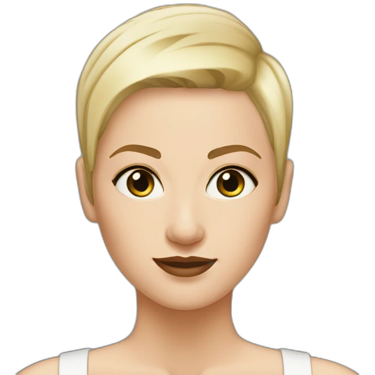 white woman green brown eyes shaved hair on one side blond short hair on other side emoji