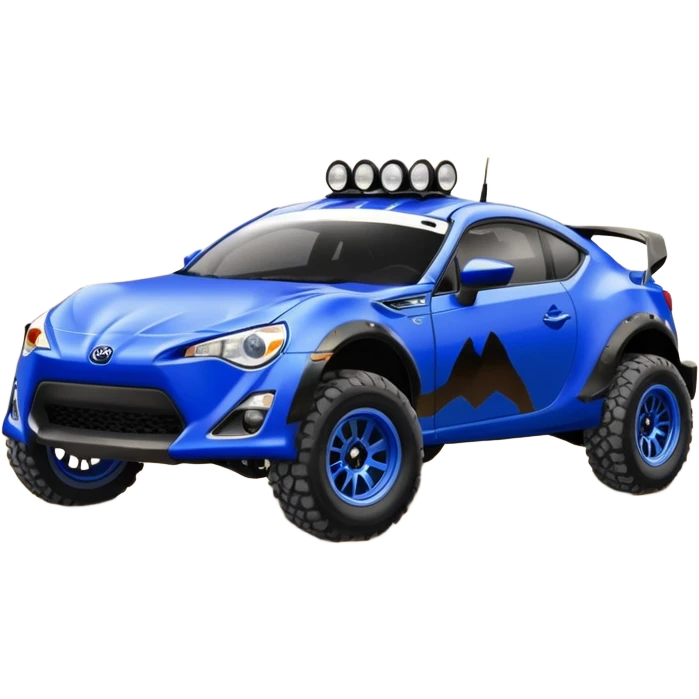 Dirty raced 2013 scion fr-s ultramarine off road 4wd monster Baja dessert stadium racer number 86 with long travel suspension, mirror chrome spoke wheels, black fenders emoji