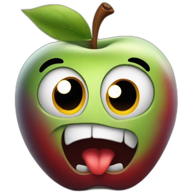 scared apple with face, screaming emoji