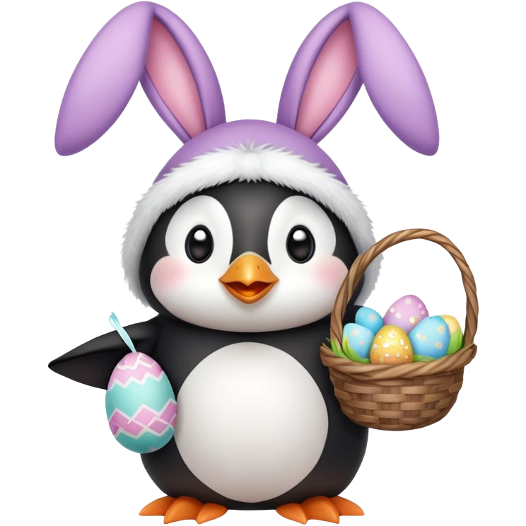 Penguin dressed like an Easter bunny. Have him holding a bunny and an Easter basket emoji