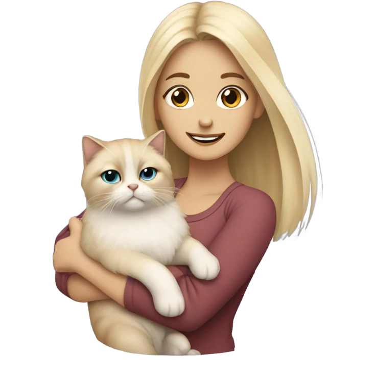 A blonde girl with a Himalayan cat in her arms emoji