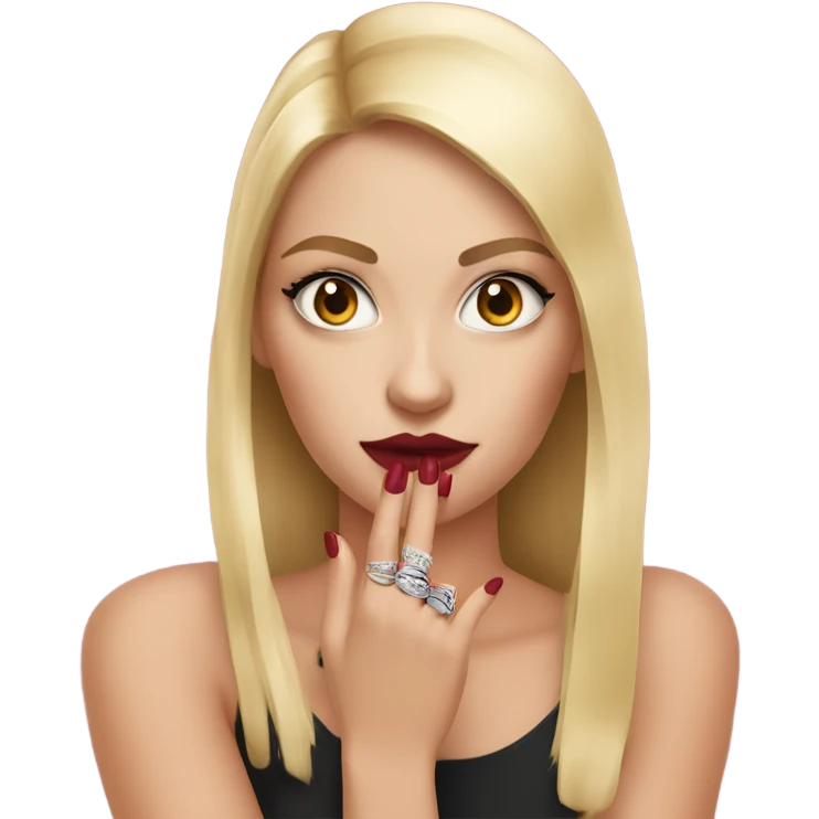Lipstick in girl hand and rings on her thinkers emoji
