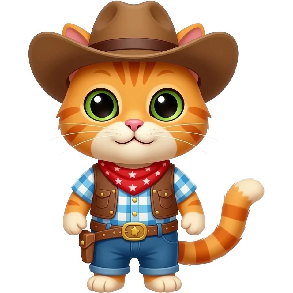 orange cat standing pose wear cowboy dress and hat emoji