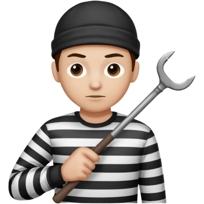 Thief with crowbar and striped shirt emoji