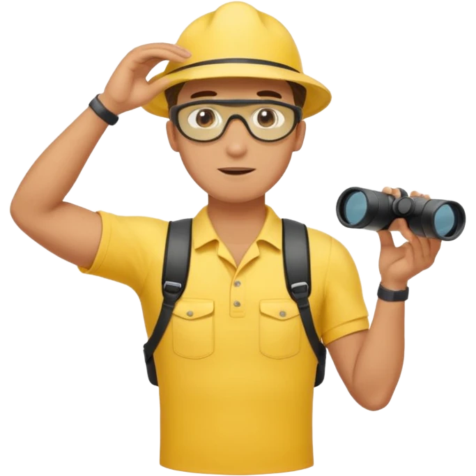 Male lifeguard – yellow shirt, binoculars in hand, scanning the sea, full body emoji