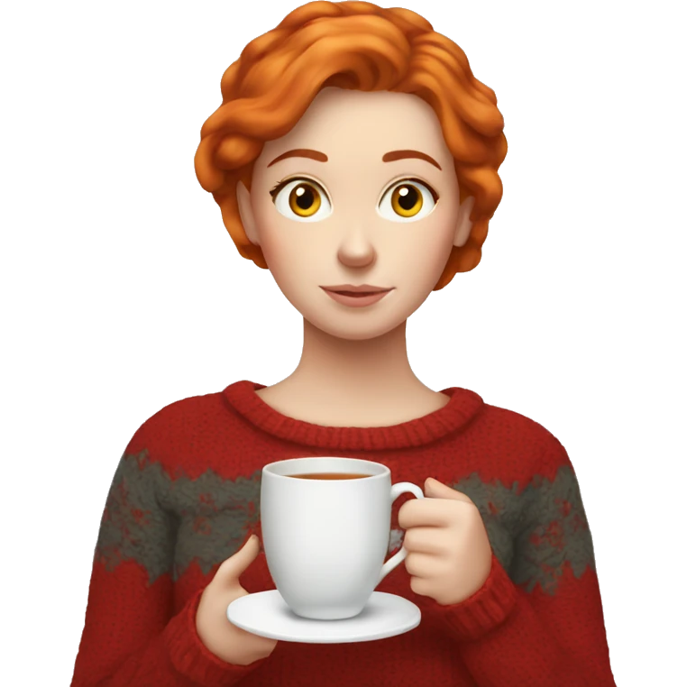 White girl red hair in a sweater sipping tea  emoji