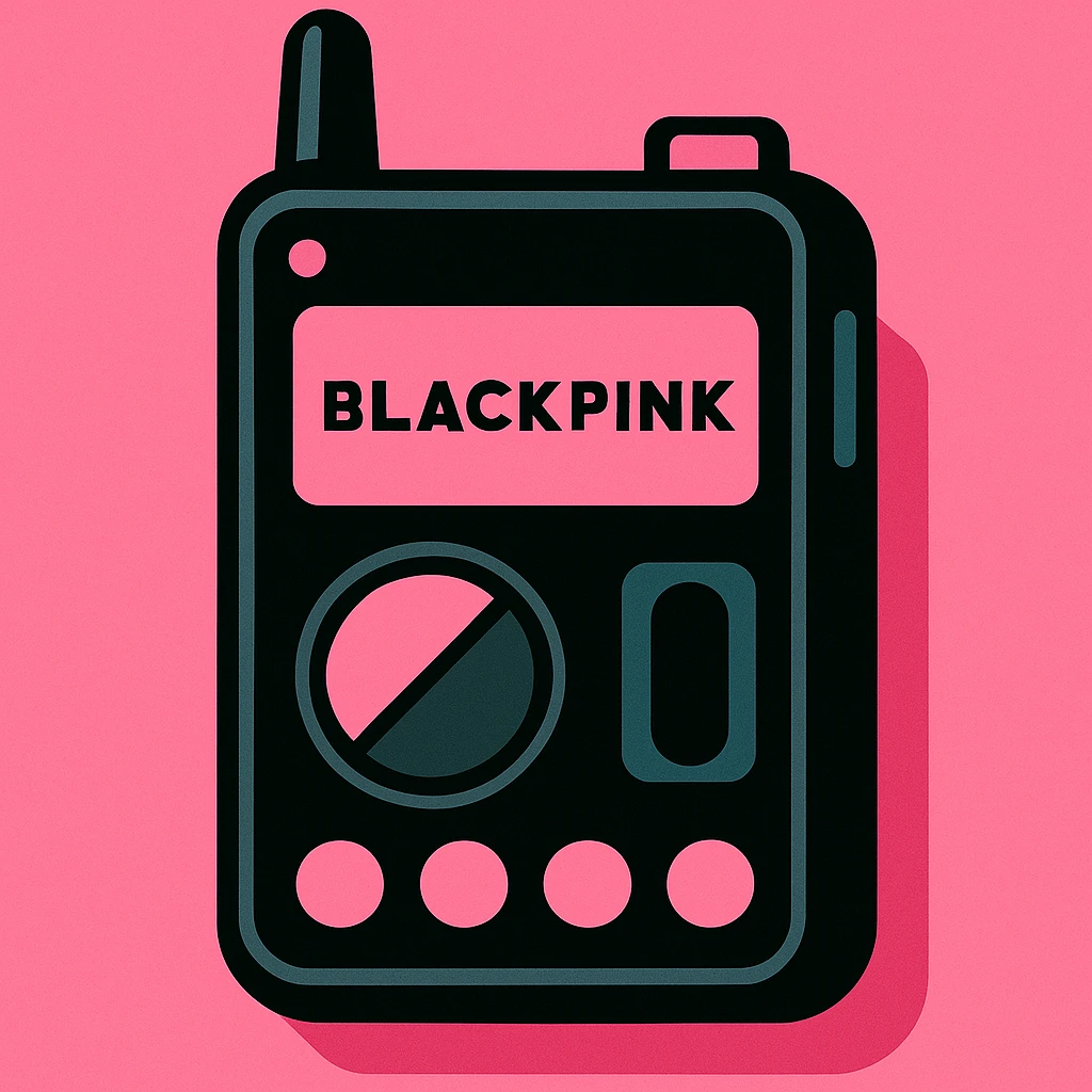 cool gadget with BLACKPINK theme, combining black and pink elements, sleek and fashionable style, vibrant toon style emoji
