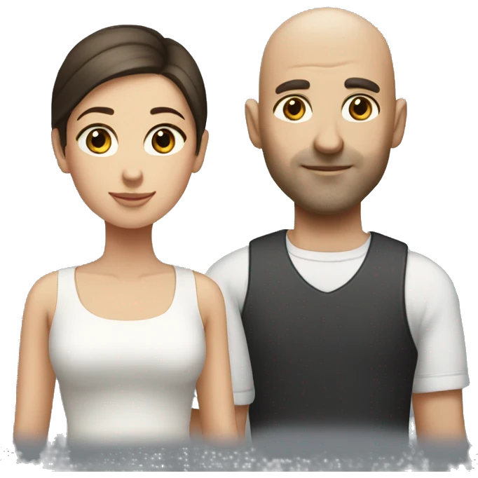 Bald guy and girl with dark brown hair emoji