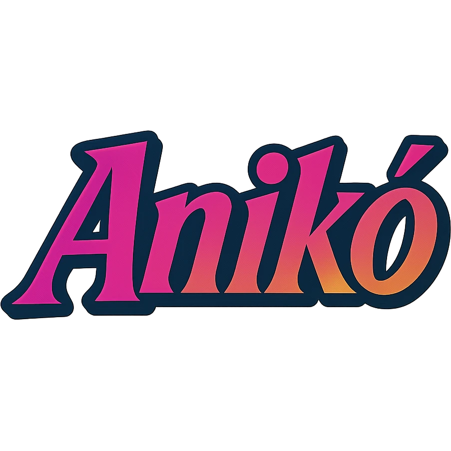The name 'Anikó' in a thick, colorful, edgy, youthful, elegant font, text only, no emoji, transparent background. emoji