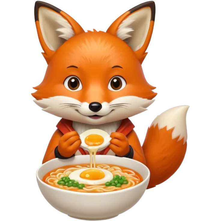 Cute fox eating ramen with egg emoji