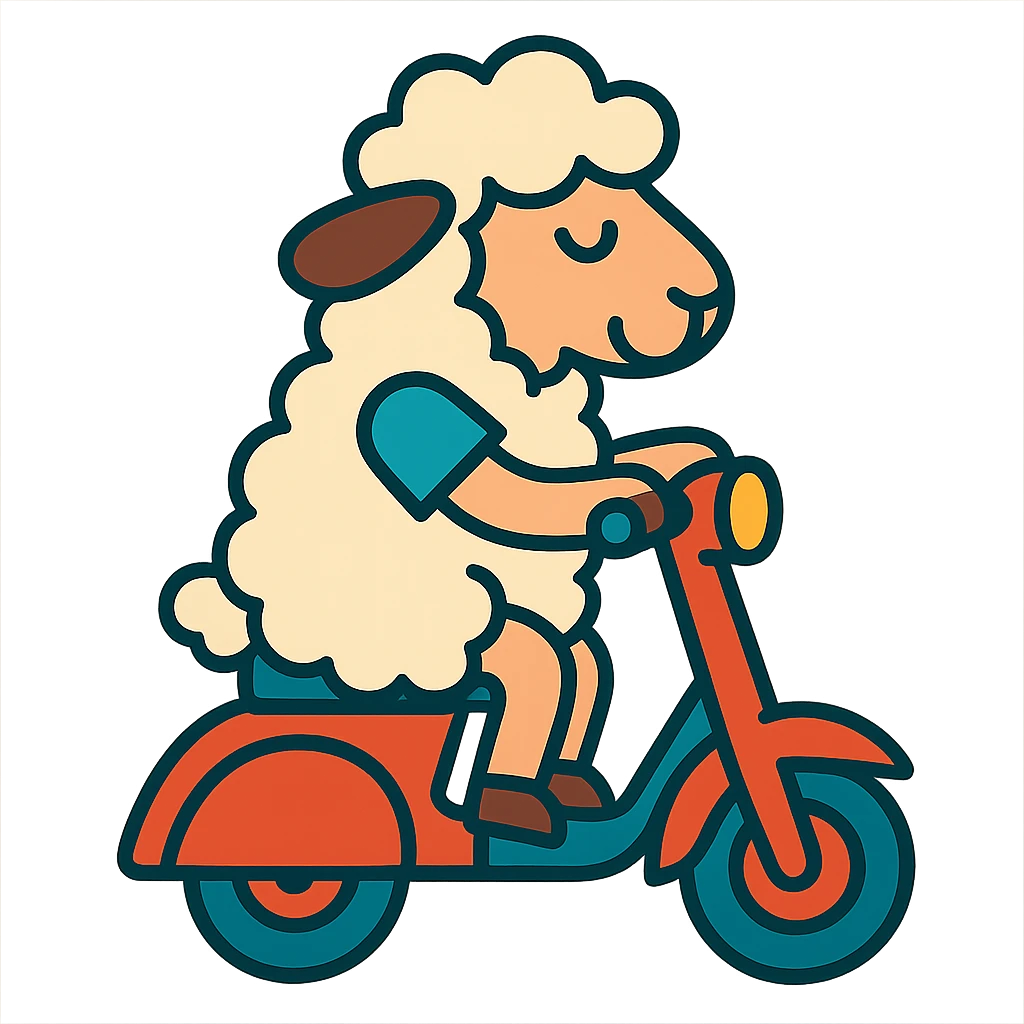 cartoon sheep riding a scooter emoji