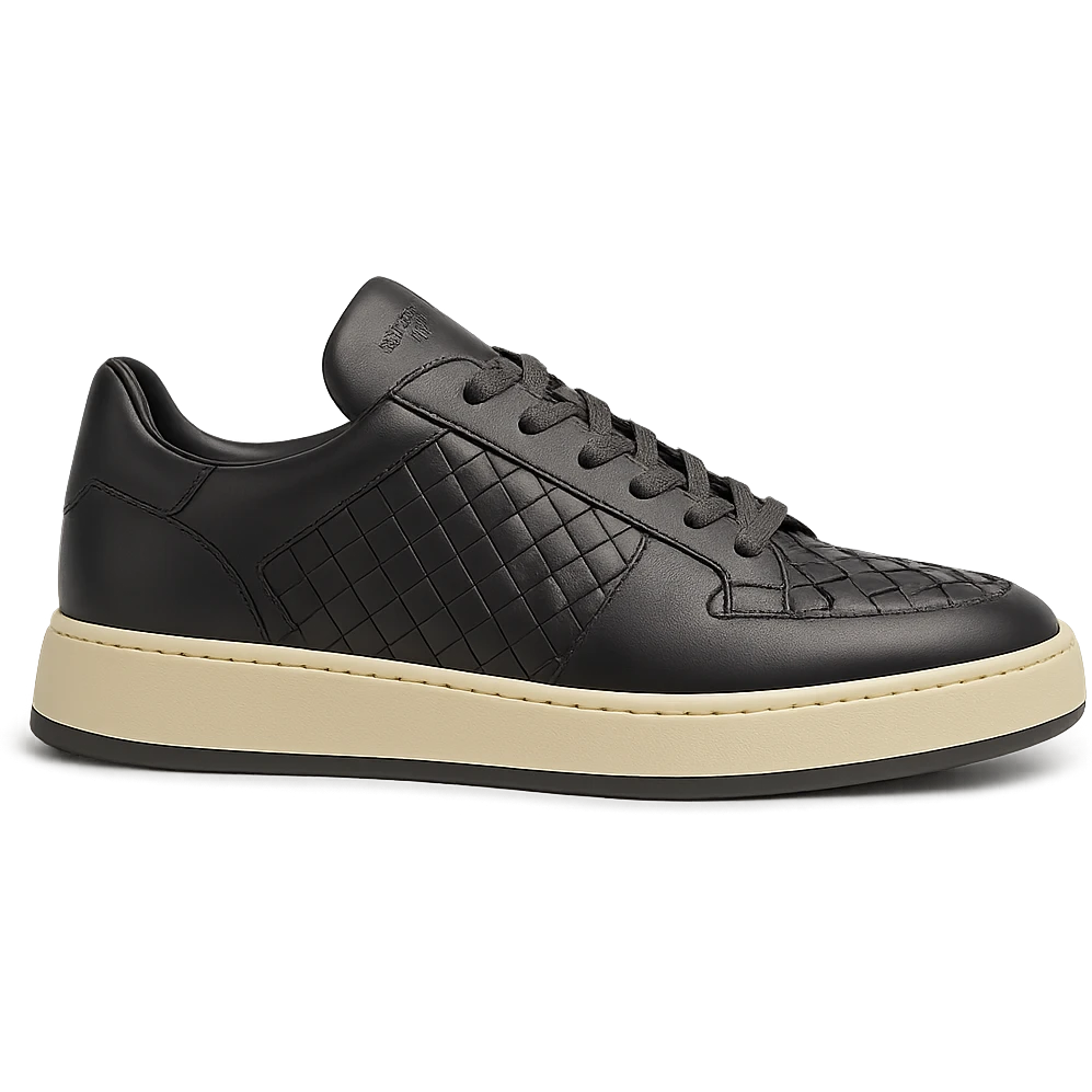 Bottega Veneta sneaker, modern luxury, woven leather details, stylish and contemporary, designer footwear emoji