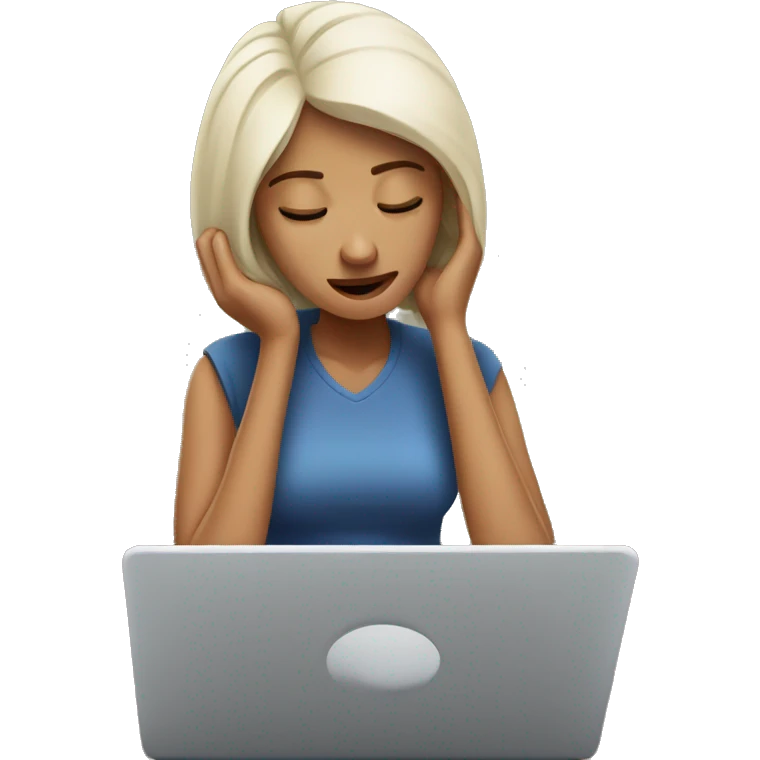 woman using laptop feeling lethargic emoji