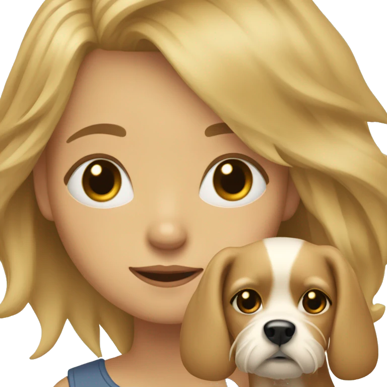 Blonde girl with Scruffy light brown medium sized dog with human eyes emoji