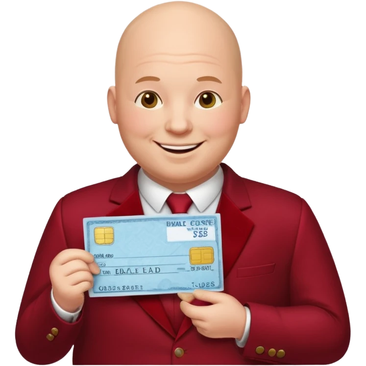 fat guy bold head in dark red velvet suit holding cheque emoji