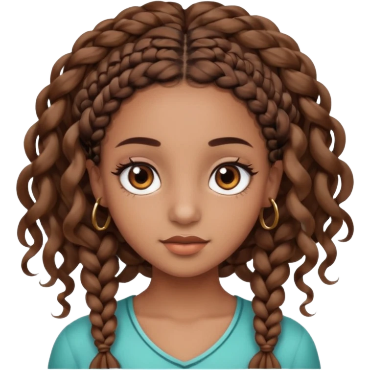 girl with thin braids with curls and brown eyes, brown skin, eyelashes, siren eyes emoji