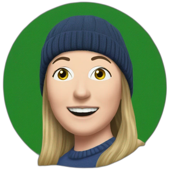 Victoria Coren-Mitchell on a trampoline with the Real IRA Gerry Adams balaclava party emoji