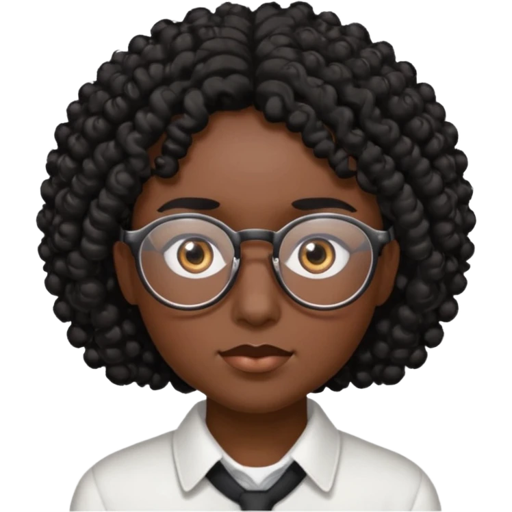 Visage avec les cheveux bouclés noir et des lunettes et des yeux zoomer emoji