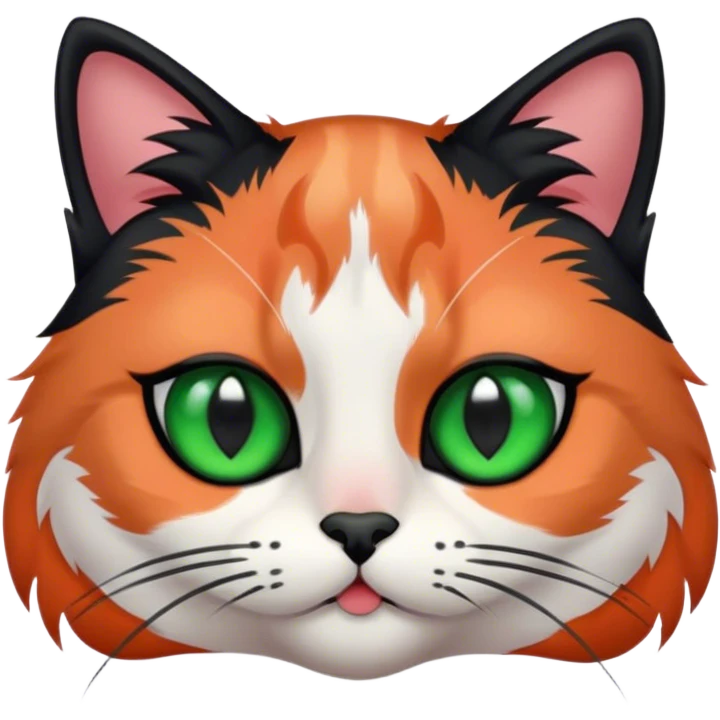calico cat with black fur around eyes and green eyes  emoji
