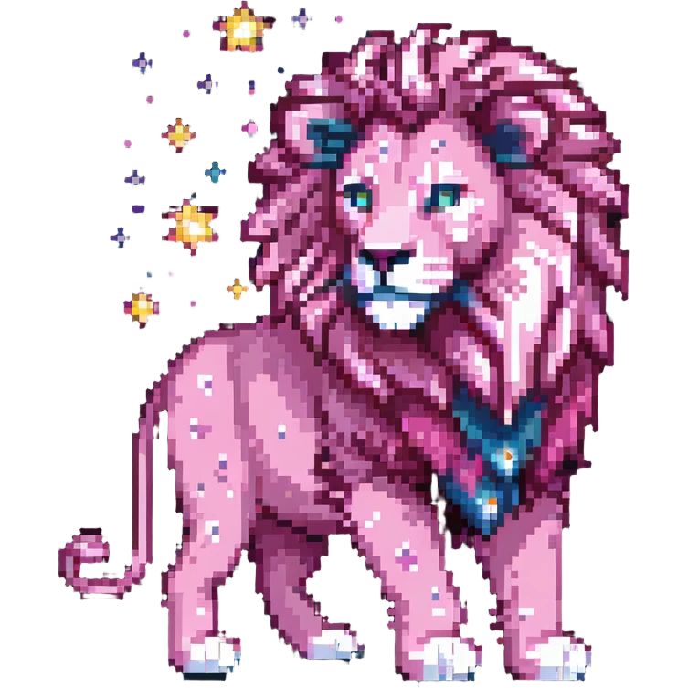 Mystical pink lion with magical powers and starry pattern emoji