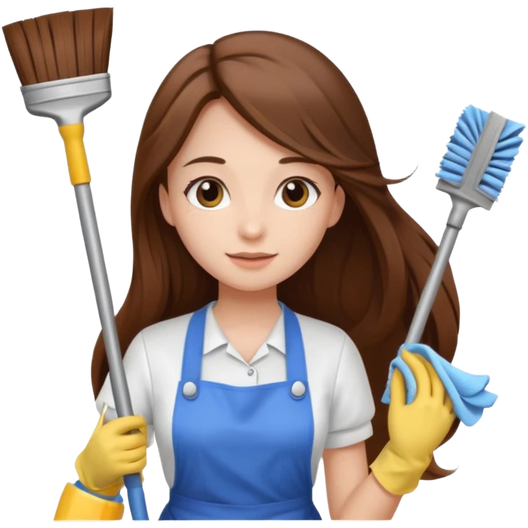 beautiful girl with long brown hair cleaning emoji