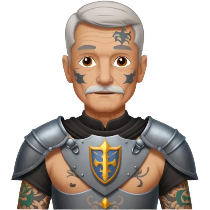 elderly tattooed knight, tattooed shoulder emoji