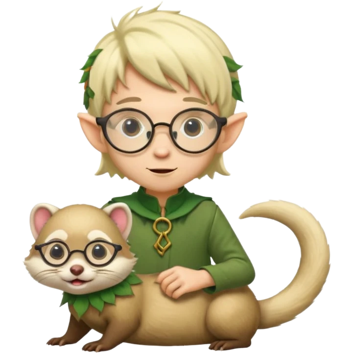 tiny forest elf blode hair with round glasses riding a ferret emoji