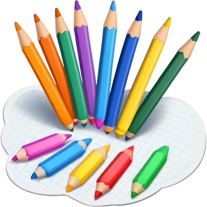 colorful drawing on paper with crayons and pencils nearby, fun and inviting emoji