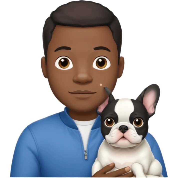 hombre médico de color de tez negra que sostiene un bulldog francés blanco emoji