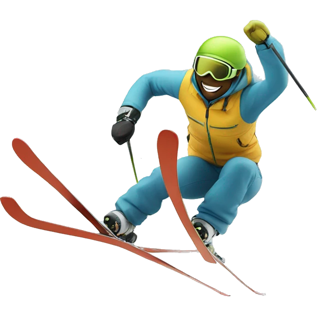 A skier  doing a big jump whit skis  emoji
