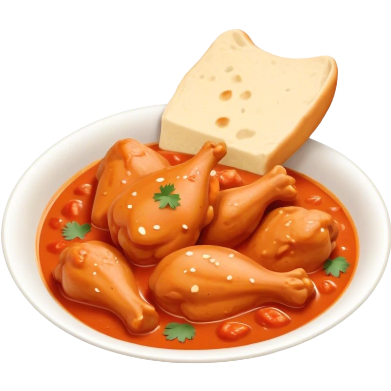 Cinematic Realistic Butter Chicken Dish Emoji, depicted with tender chicken simmered in a creamy tomato‚Äêbased sauce rendered with rich textures and dynamic, appetizing lighting. emoji