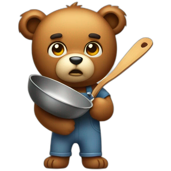 really angry and offended cute cuddly bear toywith a frying pan in hand emoji