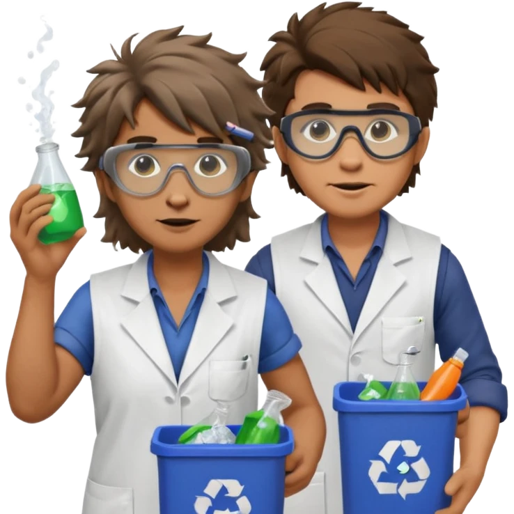 an woman otter disguised as a man picking up trash bins, next to a mad scientist emoji