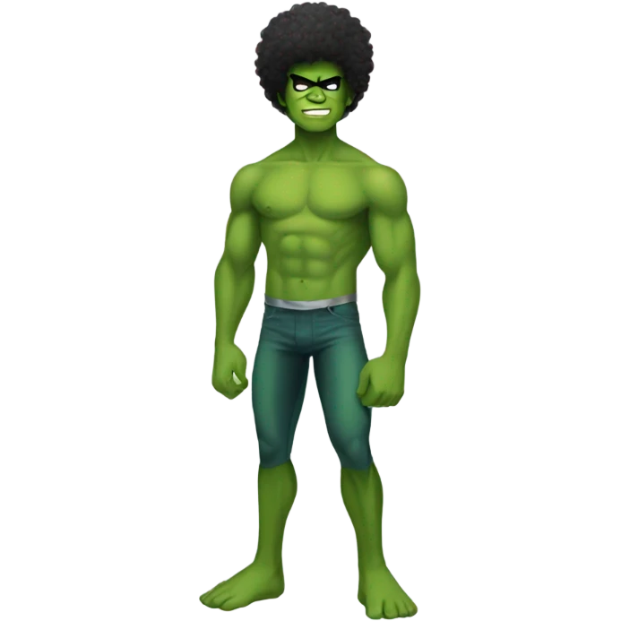 1 full-body Afro green male teenager shirtless in a green superhero costume of the Hulk. emoji