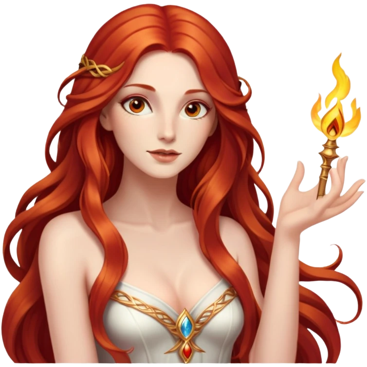   Very Magic God Fee femme avec des cheveux très long roux, yeux marrons belle comme une déesse avec un beau corps qui a de la magie tout autour d’elle  emoji