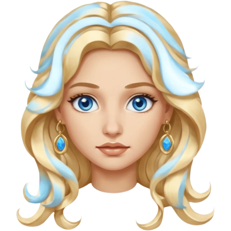 Attractive Greek woman with a wide face, baddie look, Long wavy blonde hair and gold hoop earrings and blue eyes emoji